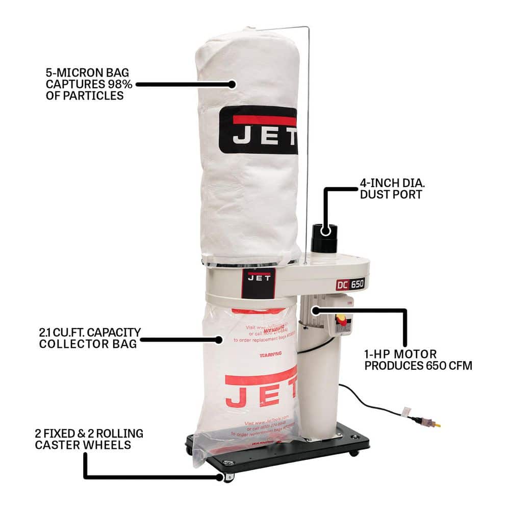 Jet 1 HP 650 CFM 4 in. Dust Collector with 5-Micron Bag Filter Kit, 115/230-Volt, DC-650MK (2)