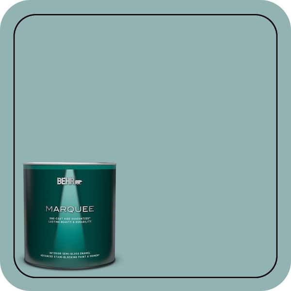 BEHR PREMIUM PLUS 1 gal. #BIC-24 Artful Aqua Semi-Gloss Enamel Low Odor Interior Paint & Primer (3)