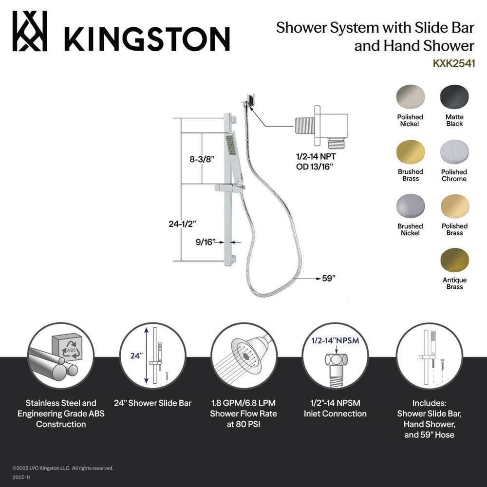 Kingston Brass Made To Match 1-Spray Shower Combo in Brushed Nickel (2)