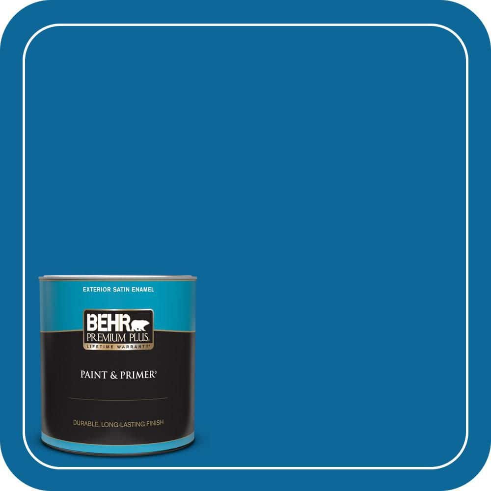 BEHR PREMIUM PLUS 1 qt. #MQ4-58 Mondrian Blue Satin Enamel Exterior Paint & Primer