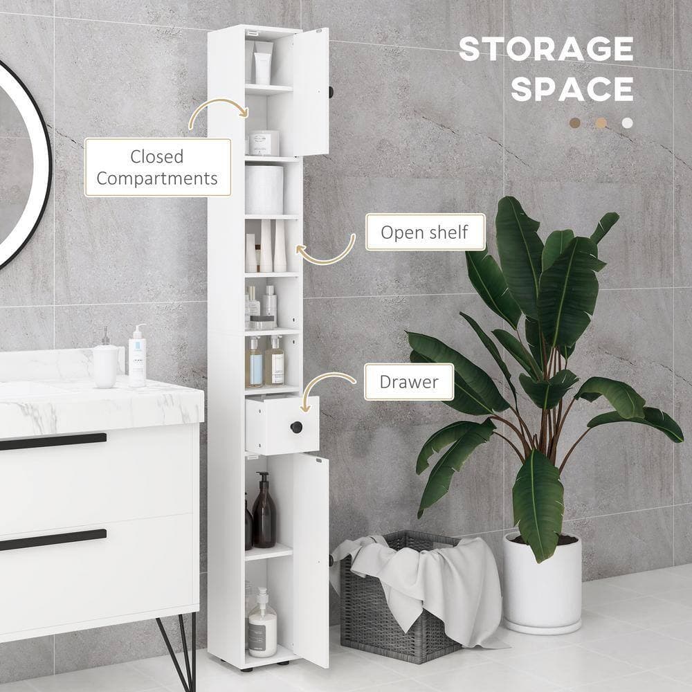 Tileon 7.75 in. W x 7.75 in. D x 70.75 in. H White Particle Board Freestanding Linen Cabinet with Adjustable Shelves (2)