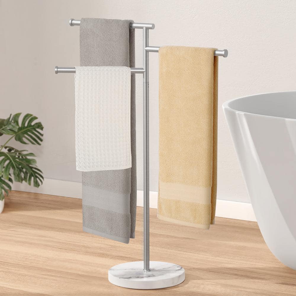 KES Freestanding Towel Racks for Bathroom with Weighted Marble Base 40 in. 3 Swivel Bars in Brushed Finish