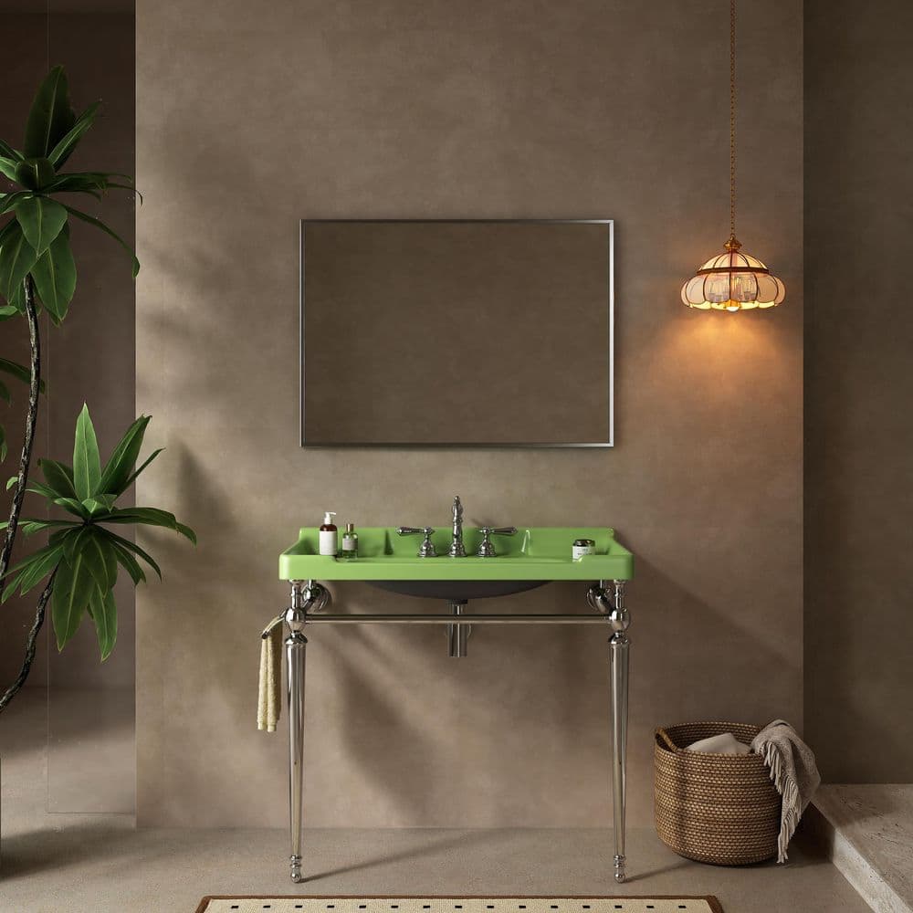 Wynnt Modern 36 in. Ceramic Console Sink with Stainless Steel in Chrome Legs Green Basin (3)