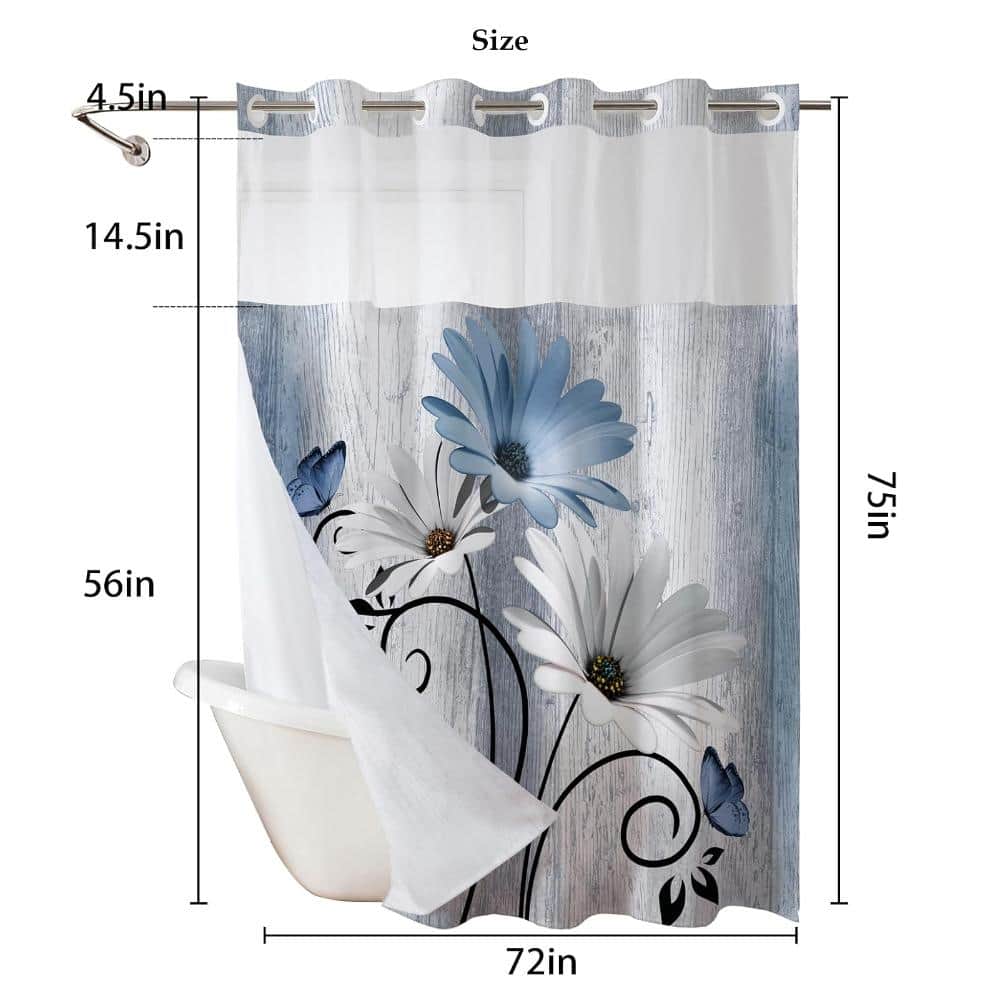 Unbranded 72W x 75L Inch No Hook Shower Curtain for Bathroom with Snap in Liner,Blue (2)