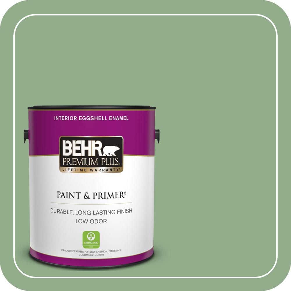 BEHR PREMIUM PLUS 1 gal. #MQ6-46 Flora Green Eggshell Enamel Low Odor Interior Paint & Primer