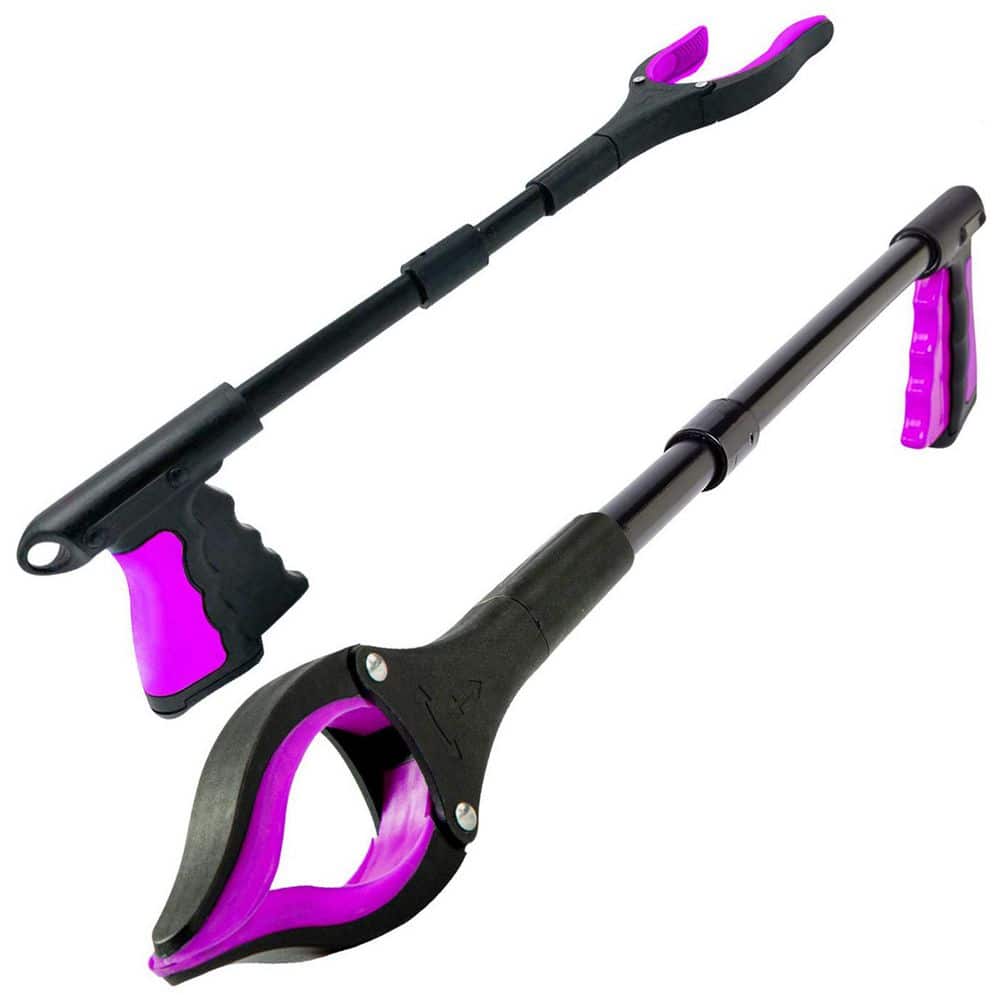 Misopily 19 in. Foldable Grabber Reacher Tool with Strong Grip Magnetic Tip Heavy Duty Trash Picker Claw Pink (2)