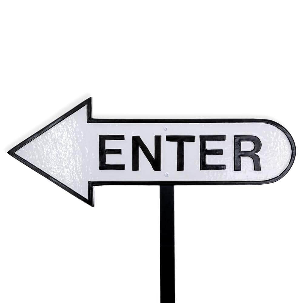 Montague Metal Products 6" x 15.5" Left Arrow Enter Statement Plaque Sign with Lawn Stake-White/Black