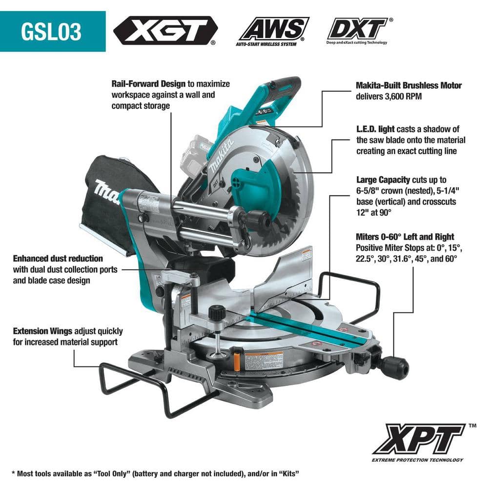 Makita 40V max XGT Brushless Cordless Dual-Bevel Sliding Compound Miter Saw Kit, AWS Capable (4.0Ah) (3)
