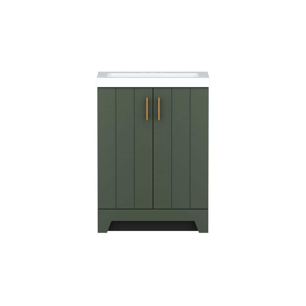 Glacier Bay Fernhill 25 in. Single Sink Freestanding Sage Bathroom Vanity with White Cultured Marble Top (Assembled) (3)