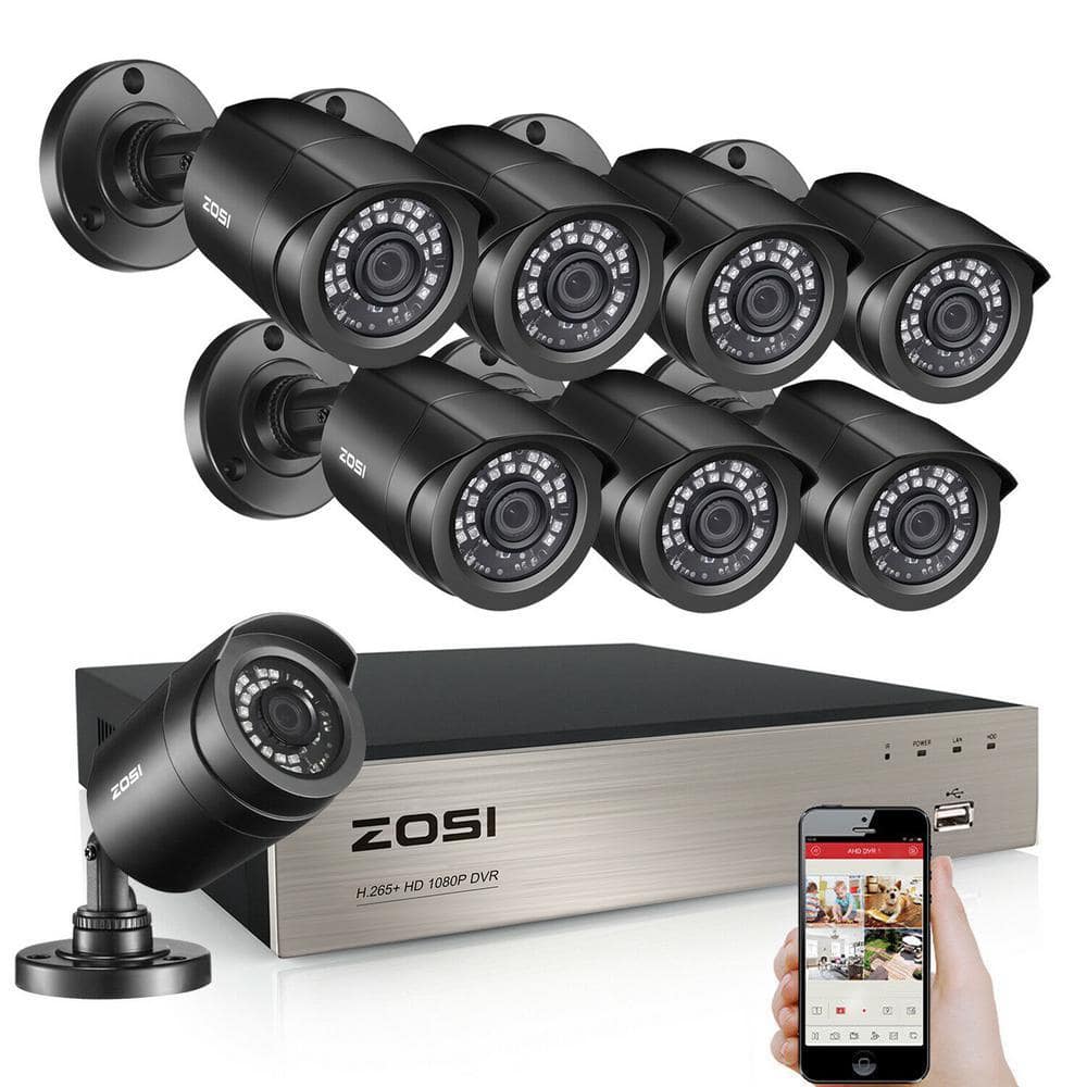 ZOSI H.265+ 8-Channel 2MP No Hard Drive DVR Outdoor Security Camera System with 8-Wired 1080P Outdoor Bullet Cameras (1)