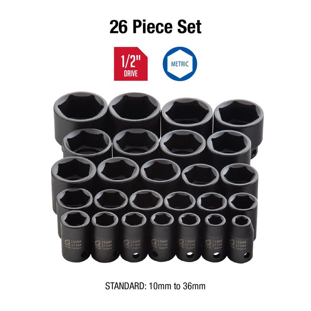 SUNEX TOOLS 1/2 in. Drive Metric Impact Socket Set (26-Piece) (2)