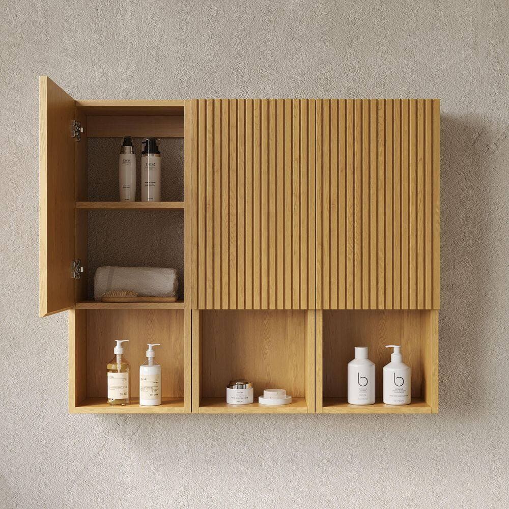 Liviza Combo 41 in. W x 11.8 in. D x 35 in. H Wood Bathroom Storage Wall Cabinet in Gold Oak w/ Soft Close Doors, Open Shelf (2)