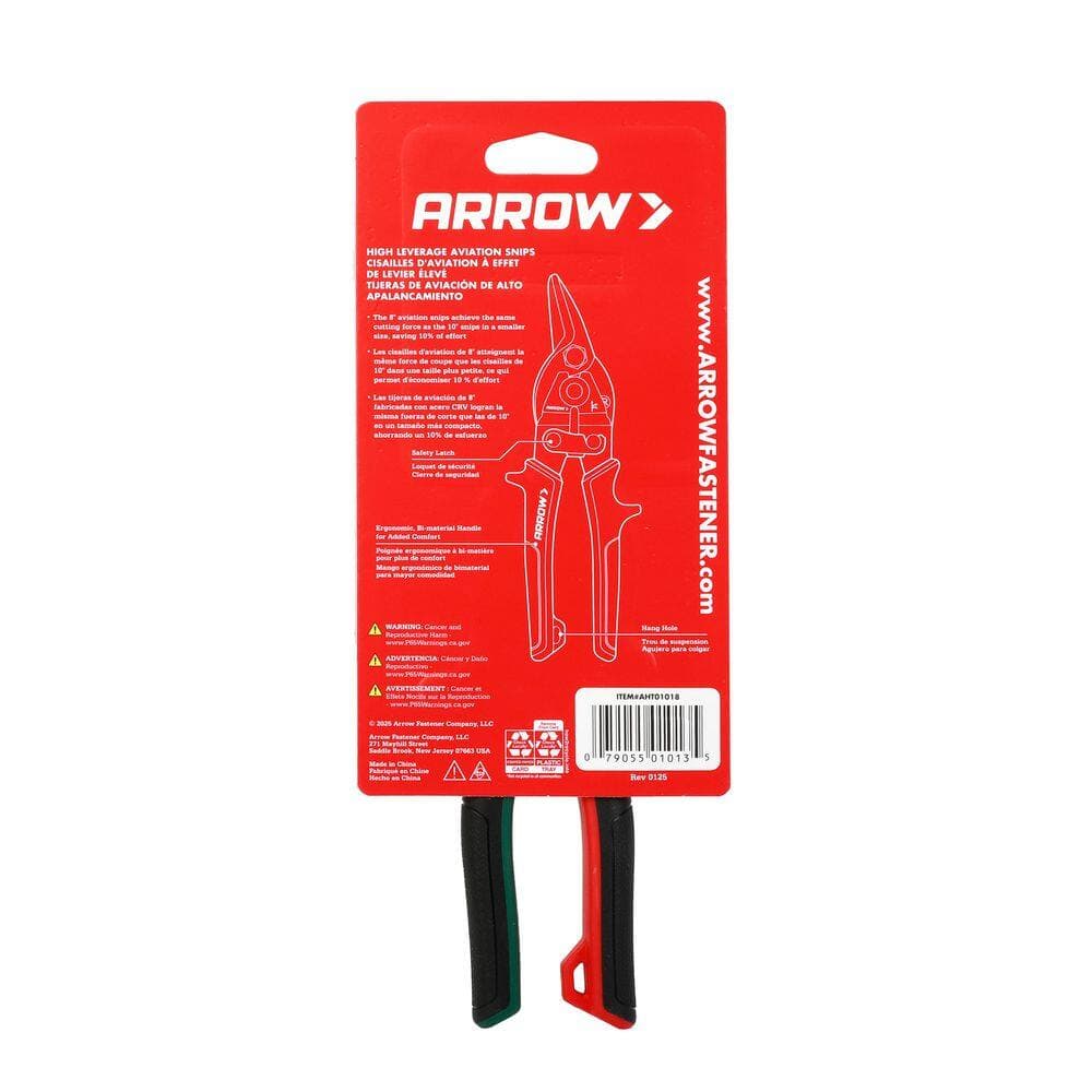 Arrow Fastener 8 in. Right-Cut, Force Saving Aviation Snips (2)