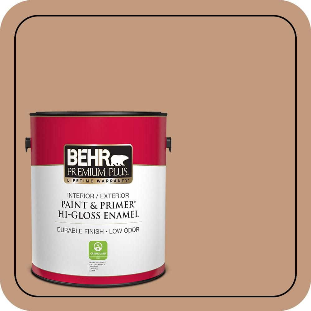 BEHR PREMIUM PLUS 1 gal. #PPU3-12 Egyptian Pyramid Hi-Gloss Enamel Interior/Exterior Paint & Primer (1)