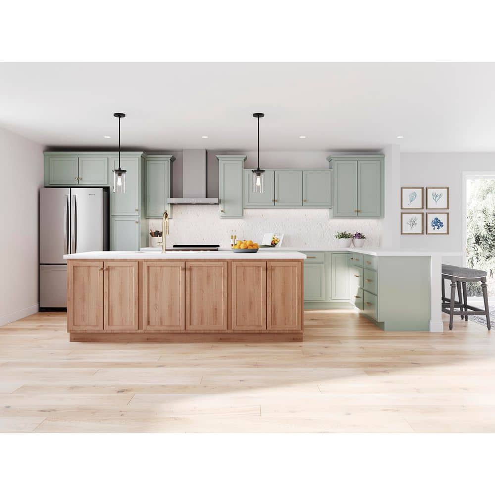 Hampton Bay Recessed Panel 24 in. W x 17.4 in. D x 84 in. H Assembled Drawer Pantry Kitchen Cabinet in Unfinished (3)