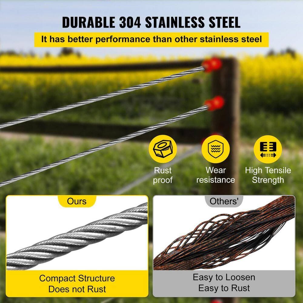 SKYSHALO 3/16 in. x 250 ft. T304 Stainless Steel Wire Rope, 7x19 Construction, 3700 lbs. Breaking Strength for Indoor Outdoor Use (3)