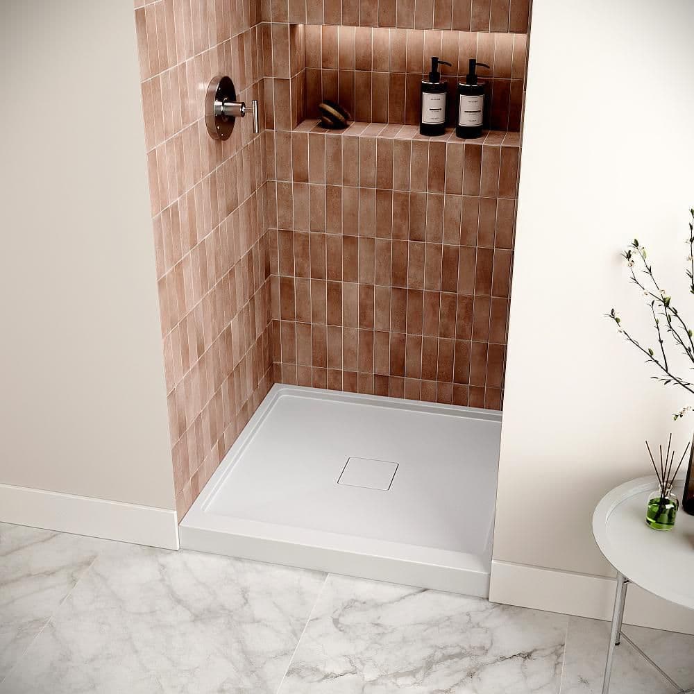 Streamline DT-2203-73 32 in. x 32 in. Alcove PP Shower Pan Base in Glossy White with Center Drain, Drain Included (3)