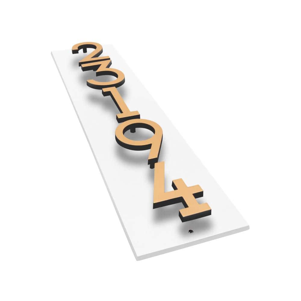 Whitehall Products Floating Stand-Off 5-Number Vertical Sign White with Black / Gold Modern Font Numbers