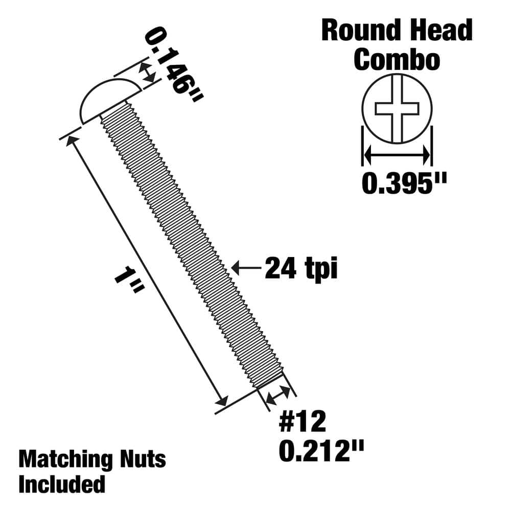 Everbilt #12-24 x 1 in. Phillips-Slotted Round-Head Machine Screws (4-Pack) (3)