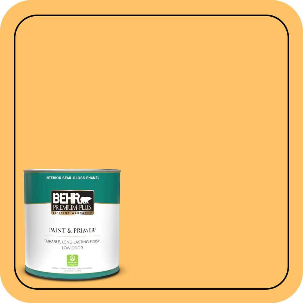BEHR PREMIUM PLUS 1 qt. #PPU6-06 Honey Locust Semi-Gloss Enamel Low Odor Interior Paint & Primer