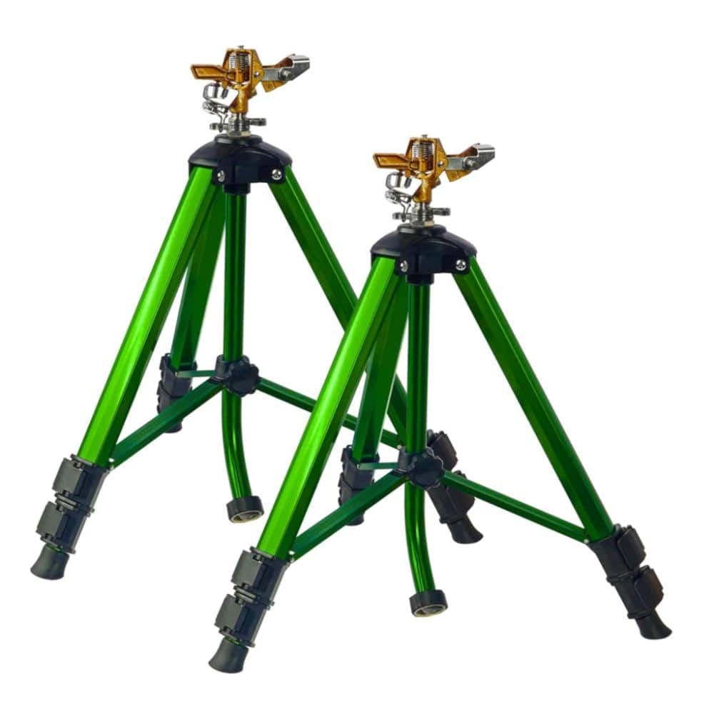 Unbranded 16 in. to 37 in. Tripod Impact Sprinkler Adjustable 360 Degree Coverage Light Green 2 Pack