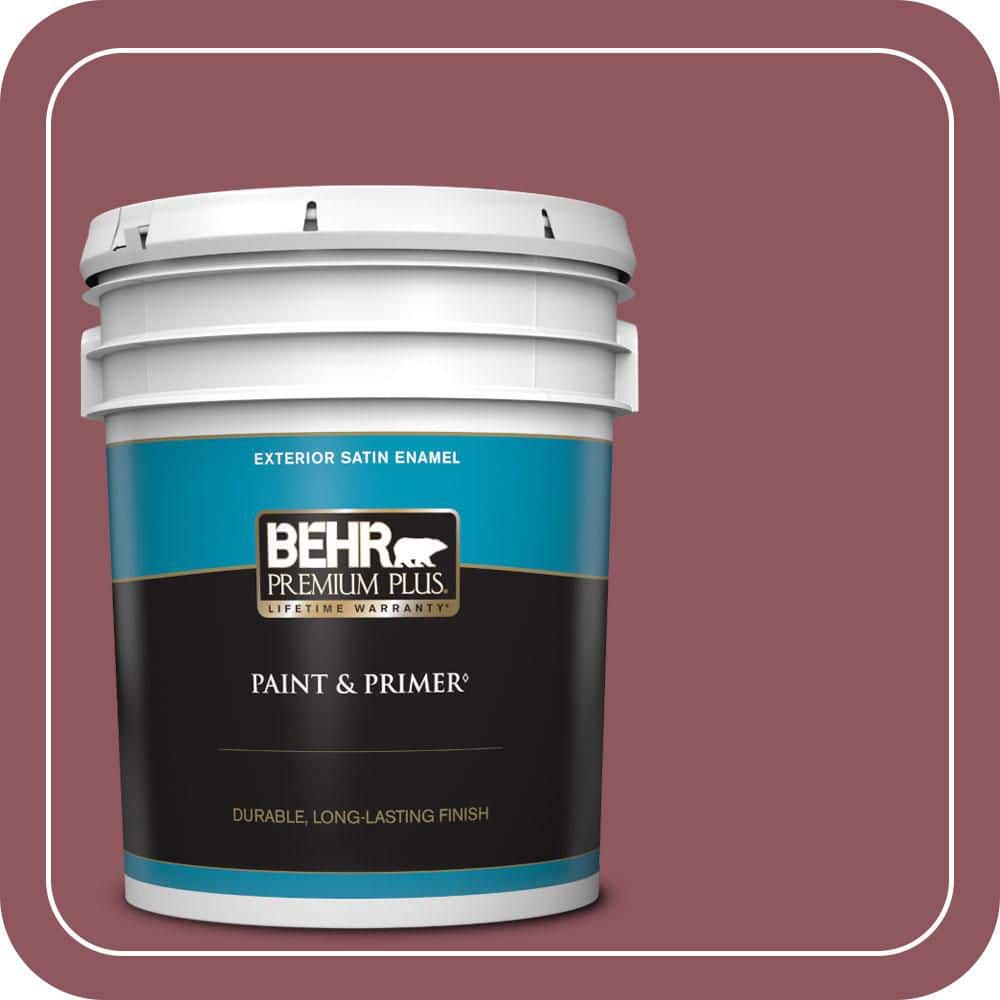 BEHR PREMIUM PLUS 5 gal. #PMD-33 Fragrant Cherry Satin Enamel Exterior Paint & Primer