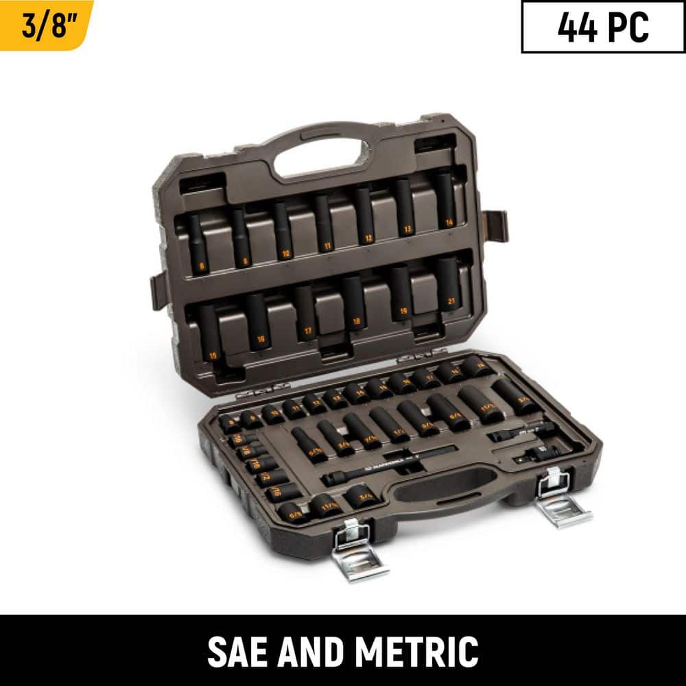 GEARWRENCH 3/8 in. Drive 6-Point Standard and Deep SAE/Metric Hi-Viz Impact Socket Set (44-Piece) (1)
