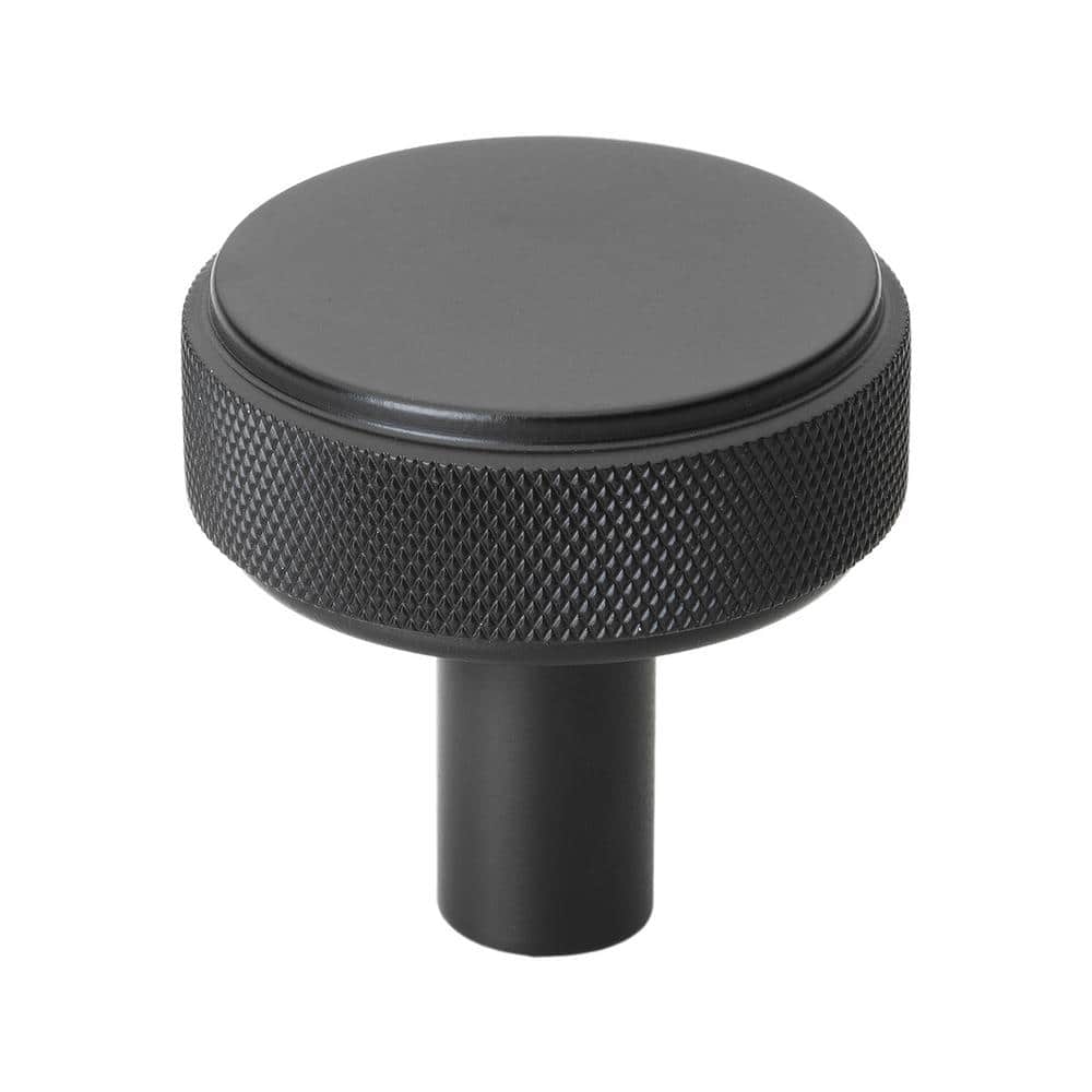 GLIDERITE 1-1/2 in. Matte Black Finish Solid Round Knurled Cabinet Knob (10-Pack)