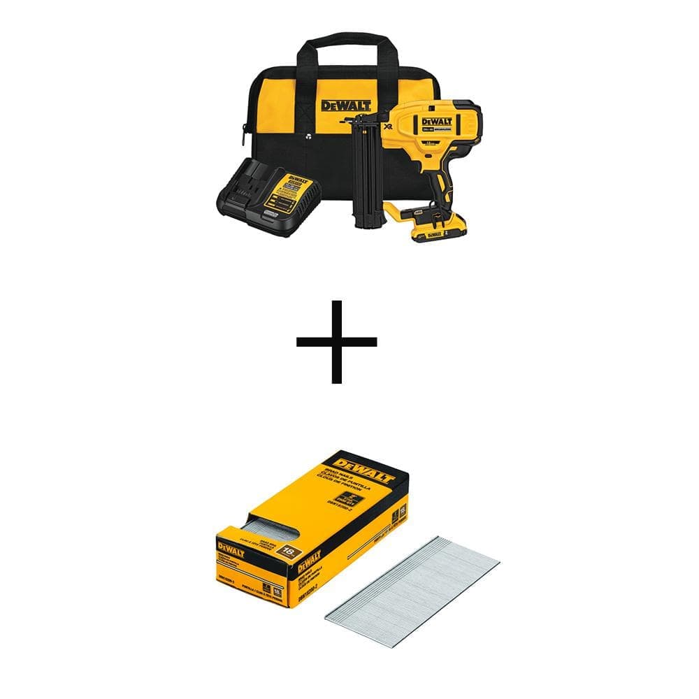 DEWALT 20V MAX XR Lithium-Ion 18-Gauge Cordless Brad Nailer Kit with 2 in. x 18-Gauge Metal Brad Nails (2500 per Pack)