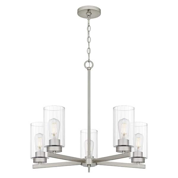 DSI LIGHTING Delphi 5-Light Brushed Nickel Chandelier with Clear Ribbed Glass Shades