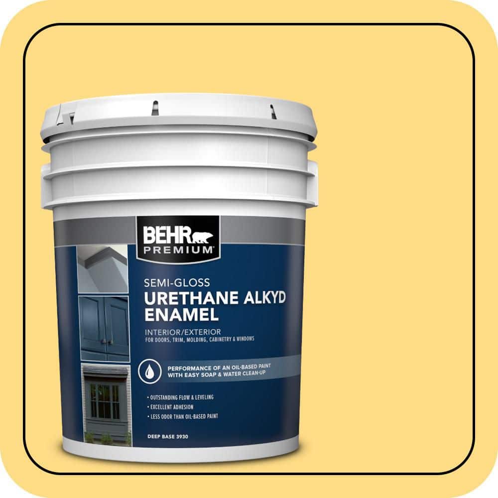 BEHR PREMIUM 5 gal. #340B-5 Yellow Brick Road Urethane Alkyd Semi-Gloss Enamel Interior/Exterior Paint
