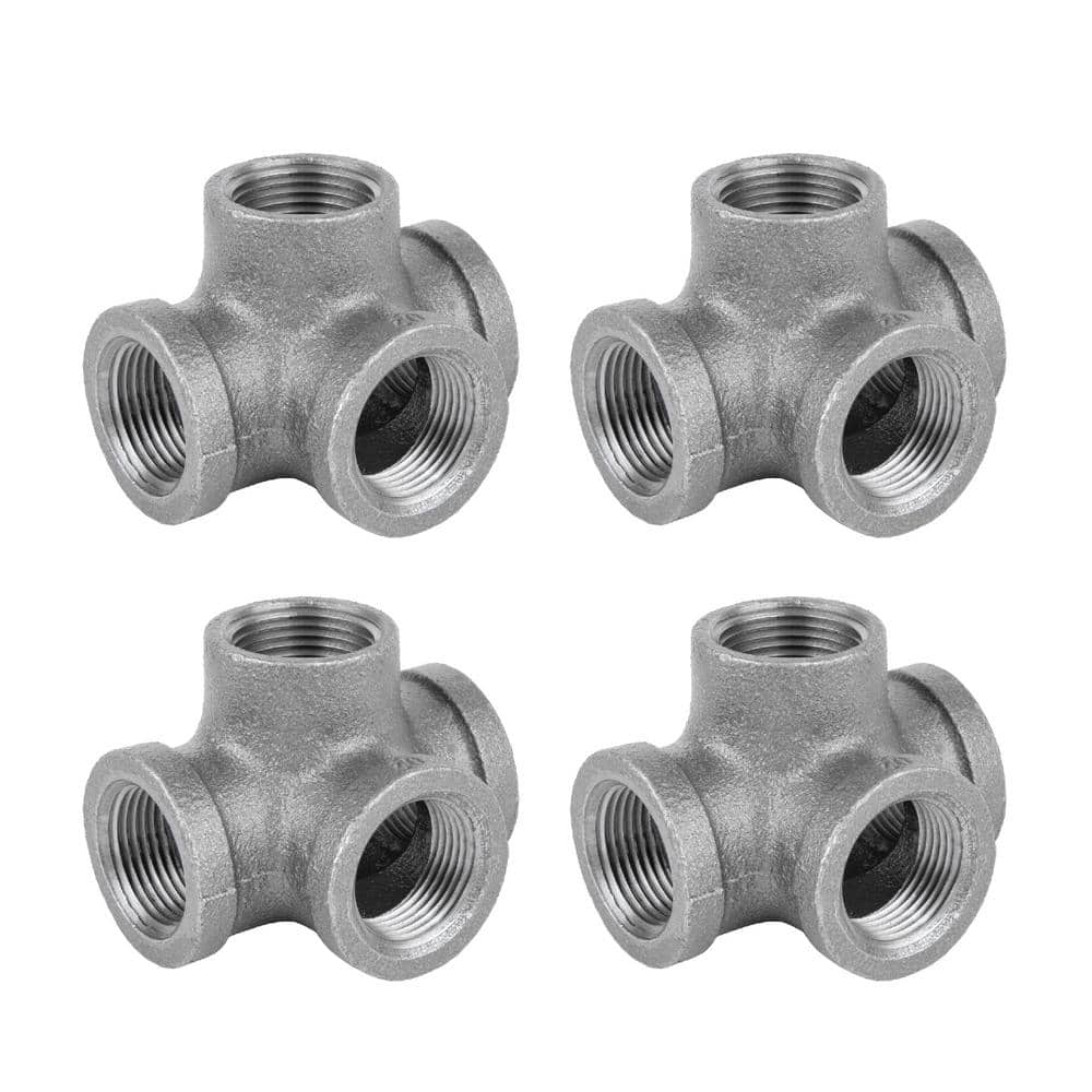 PIPE DECOR 1 in. Iron Black 4-Way FPT FPT FPT FPT Side Outlet Tee Fitting