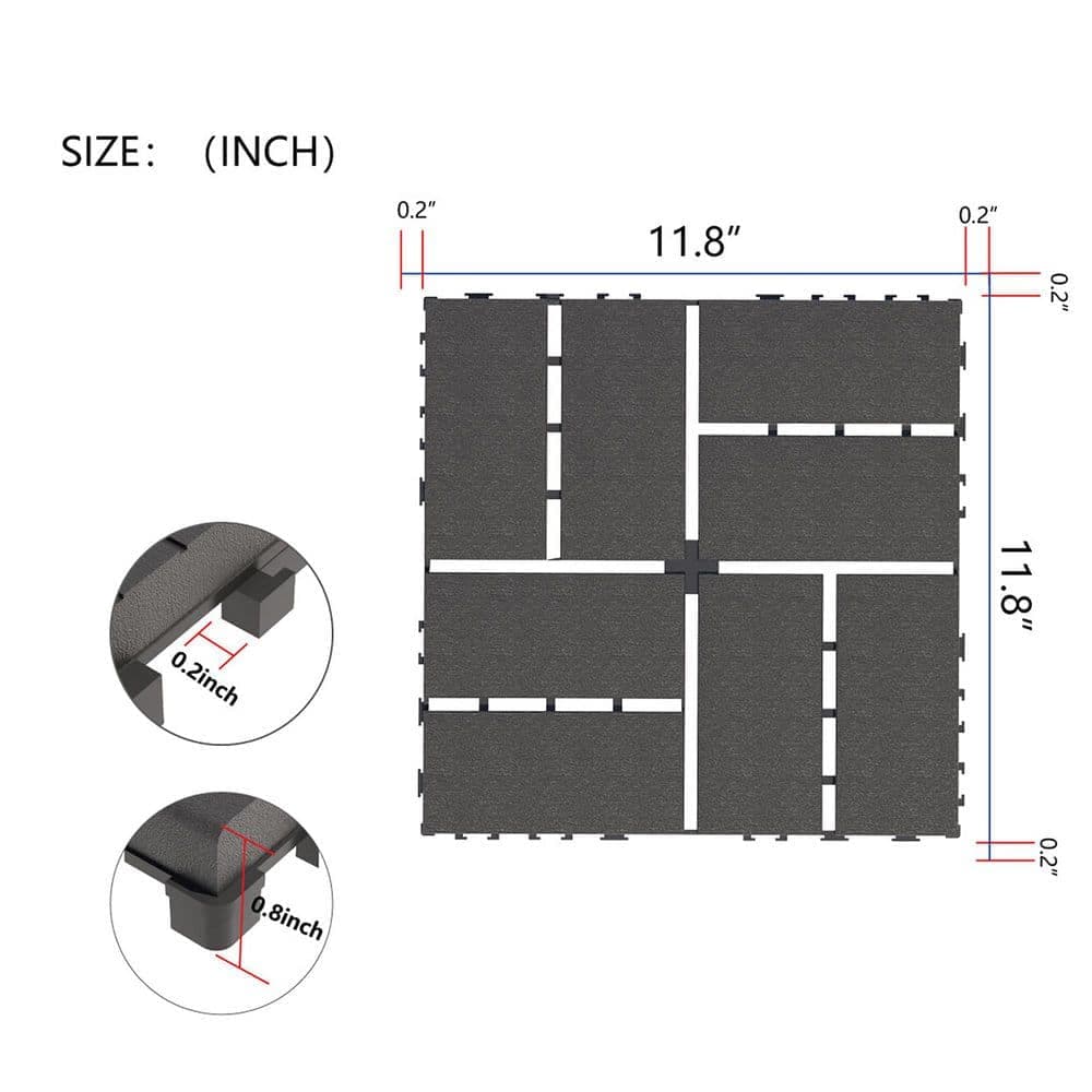 Unbranded 12 in. x 12 in. Dark Gray PVC Plastic Interlocking Decking Tiles Waterproof Backyard Pool Decking Tiles (44 per Case) (3)