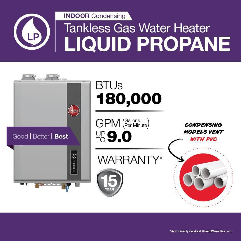 Rheem Performance Platinum 9.0 GPM Smart Super High Efficiency Indoor or Outdoor Liquid Propane Tankless Water Heater (2)