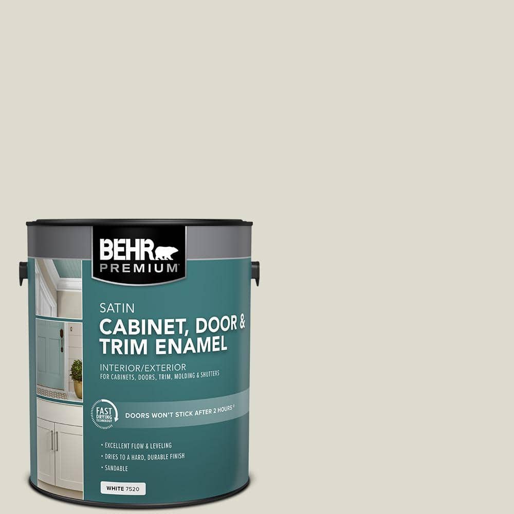 BEHR PREMIUM 1 gal. #GR-W11 Silver Ash Satin Enamel Interior/Exterior Cabinet, Door & Trim Paint (1)