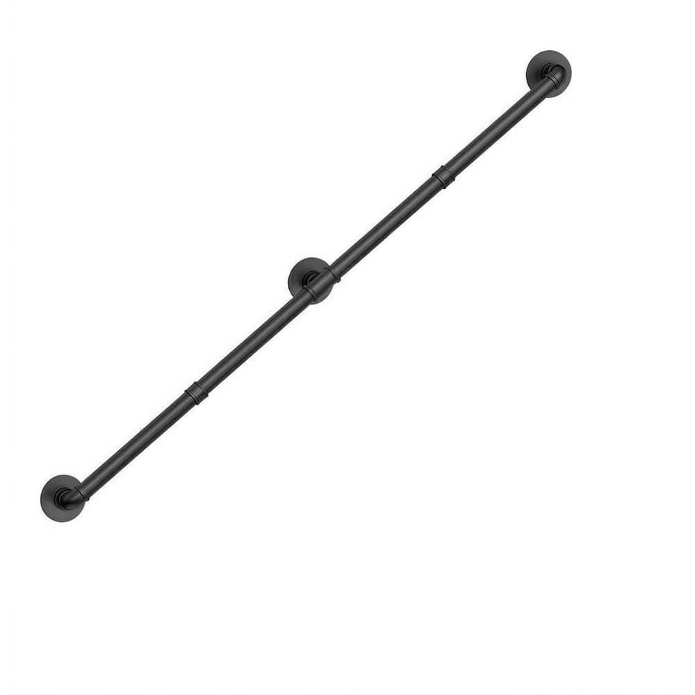 Unbranded 5 ft. Black Metal Industrial Pipe Handrail Wall Mount Safety Handle for Indoor Outdoor Steps and Stair Railing