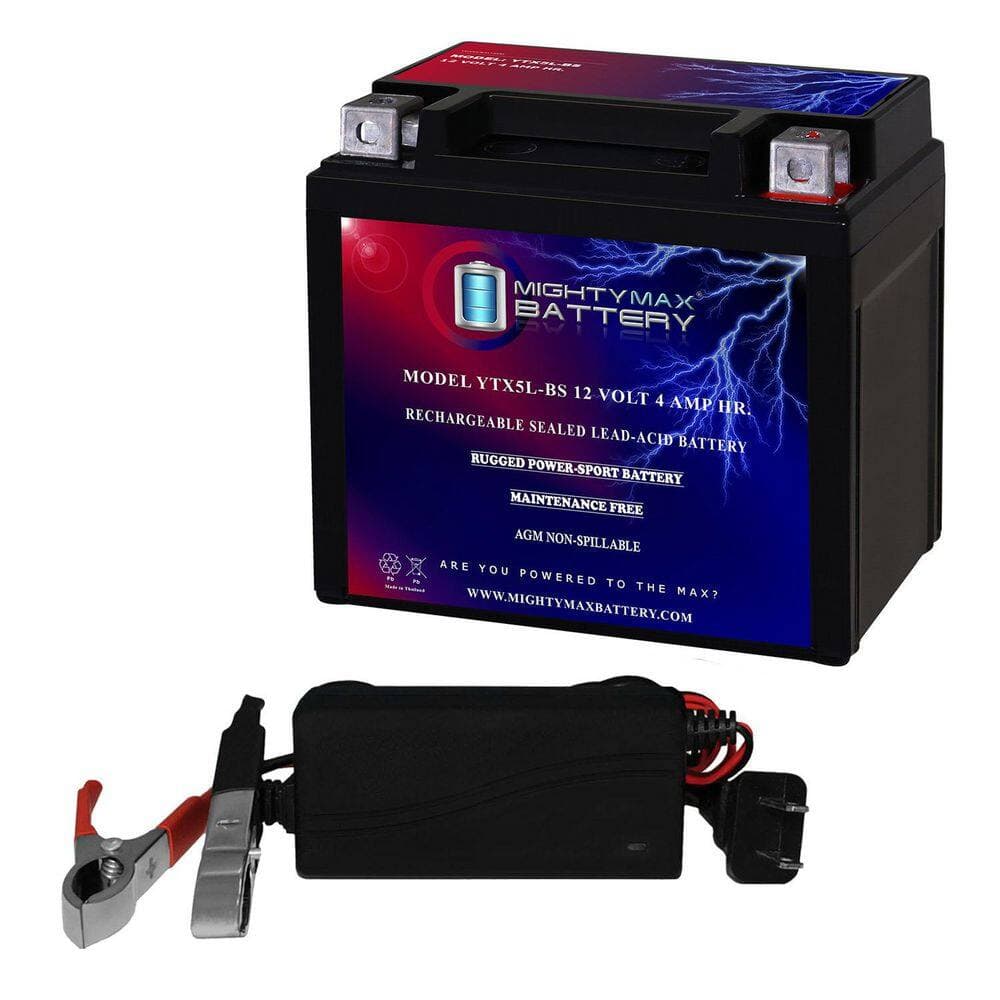 MIGHTY MAX BATTERY YTX5L-BS Replaces Yamaha 90 YFM90R Raptor 2018 + 12V 1A Charger