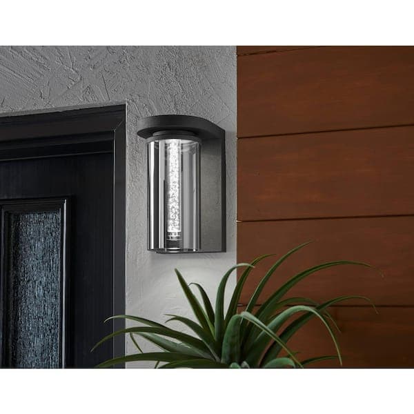 Home Decorators Collection Whitley 9.5 in. 1-Light Bronze LED Outdoor Wall Mount Lantern with Smoke Glass