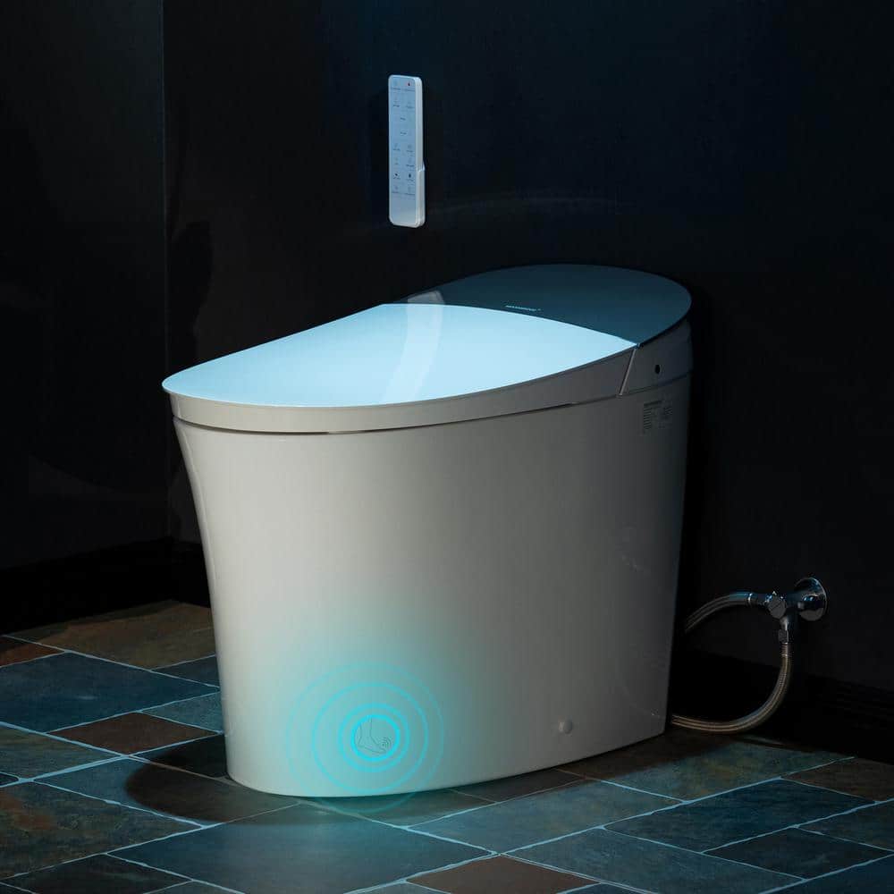 WOODBRIDGE Elongated ADA Smart Bidet Toilet 1.1/1.6 GPF in White with Auto Open/Close/Flush, Foot Sensor and Clean Foam Dispenser