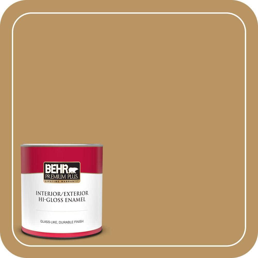 BEHR PREMIUM PLUS 1 qt. #S300-5 Spiced Mustard Hi-Gloss Enamel Interior/Exterior Paint & Primer (1)