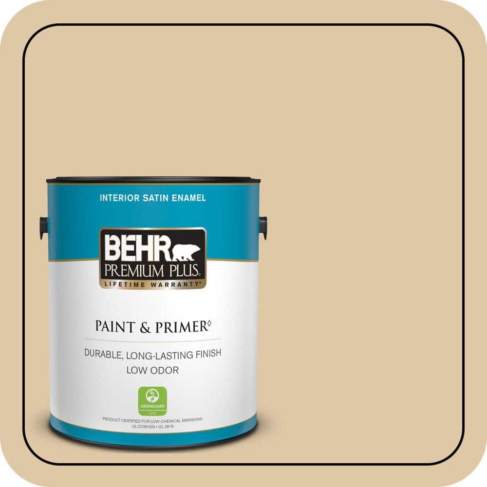 BEHR PREMIUM PLUS 1 gal. #PWL-82 Pita Bread Satin Enamel Low Odor Interior Paint & Primer