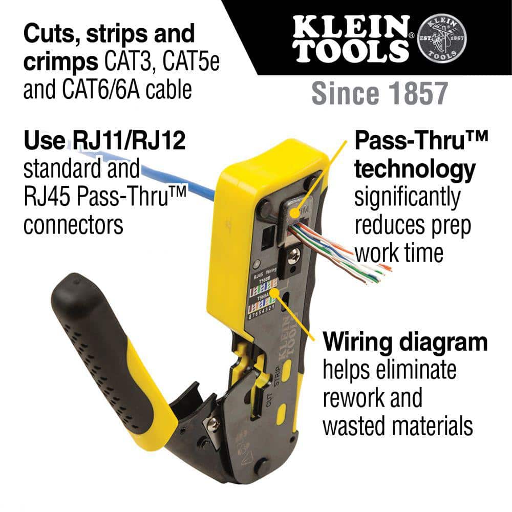 Klein Tools Ratcheting Ethernet Wire Crimper / Stripper / Cutter, for Pass-Thru (2)