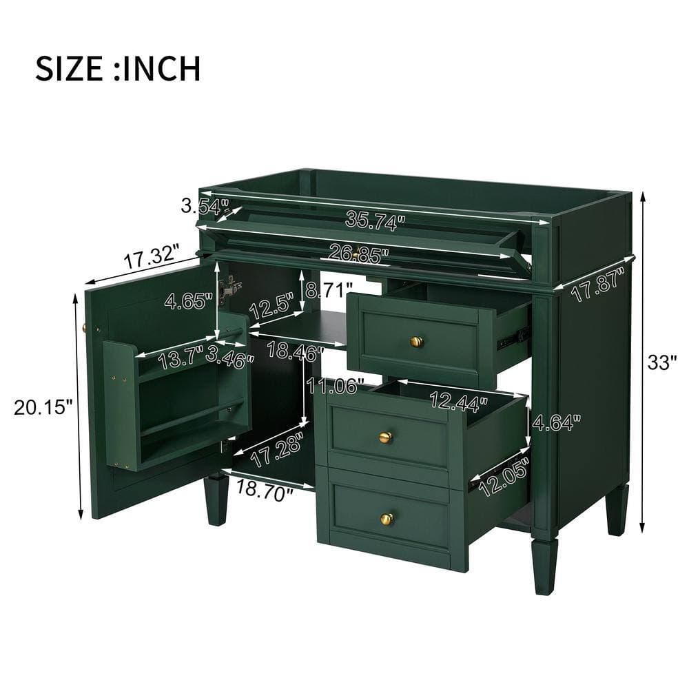 Unbranded 35.74 in. Modern Bath Vanity Cabinet without Top in Green with 2 Drawers, Tip-out Drawer and Soft-Close Door Unassembled (2)