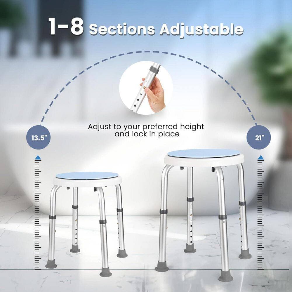 Anqtovp Swivel Series 17 in. W Adjustable Height, Tool-Free Assembly, Stainless Steel Swivel Shower Stool in White (3)