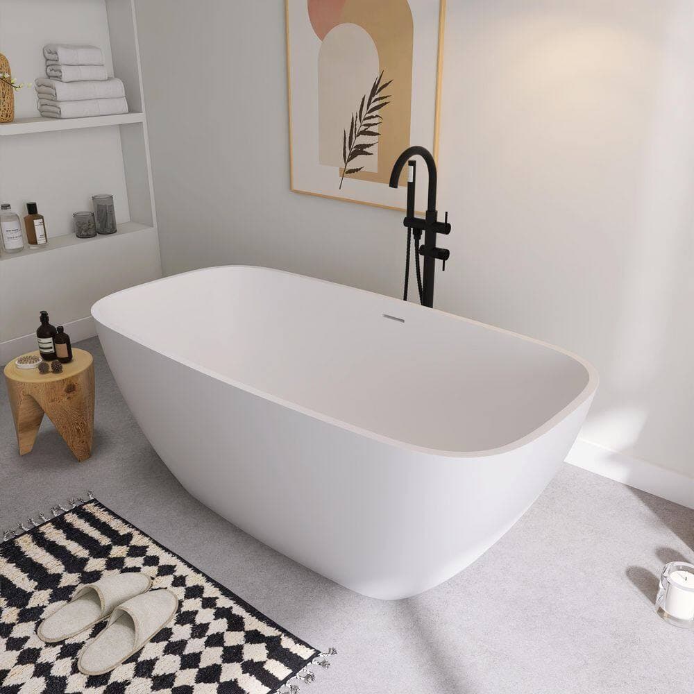 SJ STAR&JANE Risti 59 in. x 30 in. Stone Resin Freestanding Soaking Bathtub in White (3)