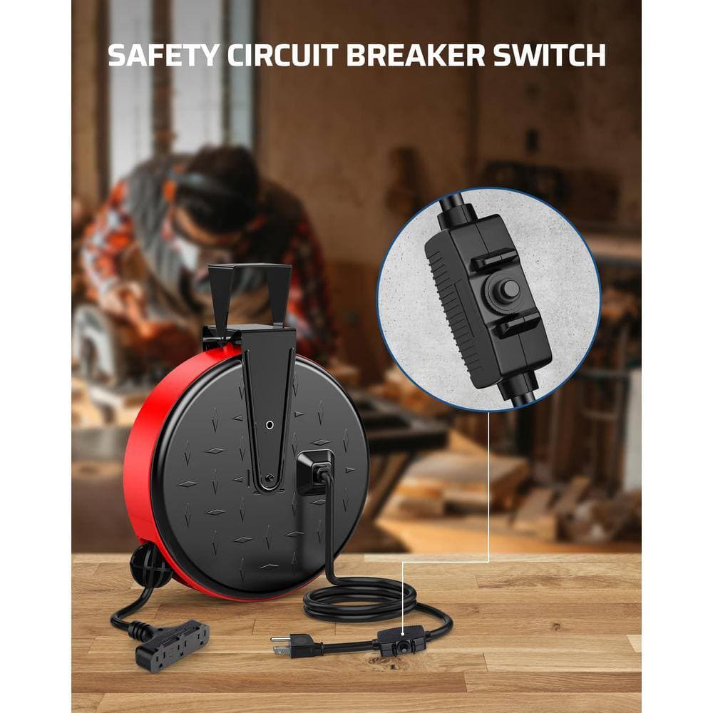 Yichuhaoxi 30 ft. 16 / 3 Garage and Shop Indoor/Outdoor Extension Cord with 3 Electrical Outlets & 10 Amp Circuit Breaker Red (2)
