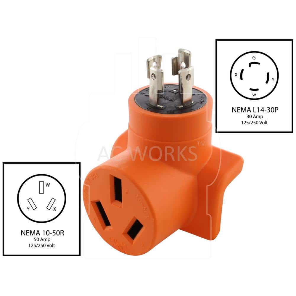 AC WORKS 30 Amp 4-Prong L14-30P 30 Amp Generator Locking Plug to 10-50R 50 Amp 125-Volt/250-Volt Welder Adapter (2)