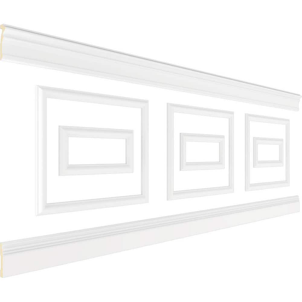 Ekena Millwork 94 1/2 in. (Adjustable 36 in. to 40 in.) 23 sq. ft. Polyurethane Ashford Square Double Panel Wainscot Kit Primed (3)