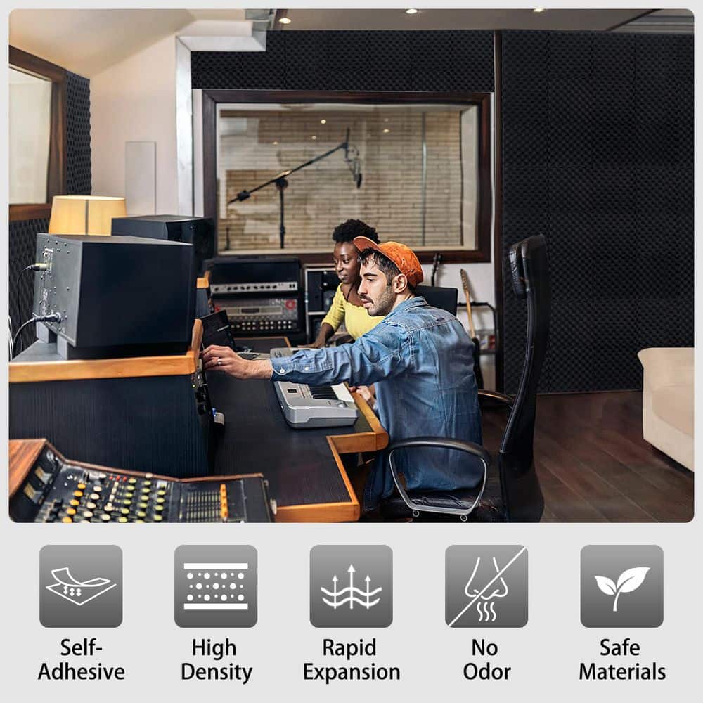 Laybus 12 in. x 12 in. x 1.2 in. Sound Proof Foam Panels (24-Pack), Self Adhesive Acoustic Panels, Egg Crate Soundproof (2)