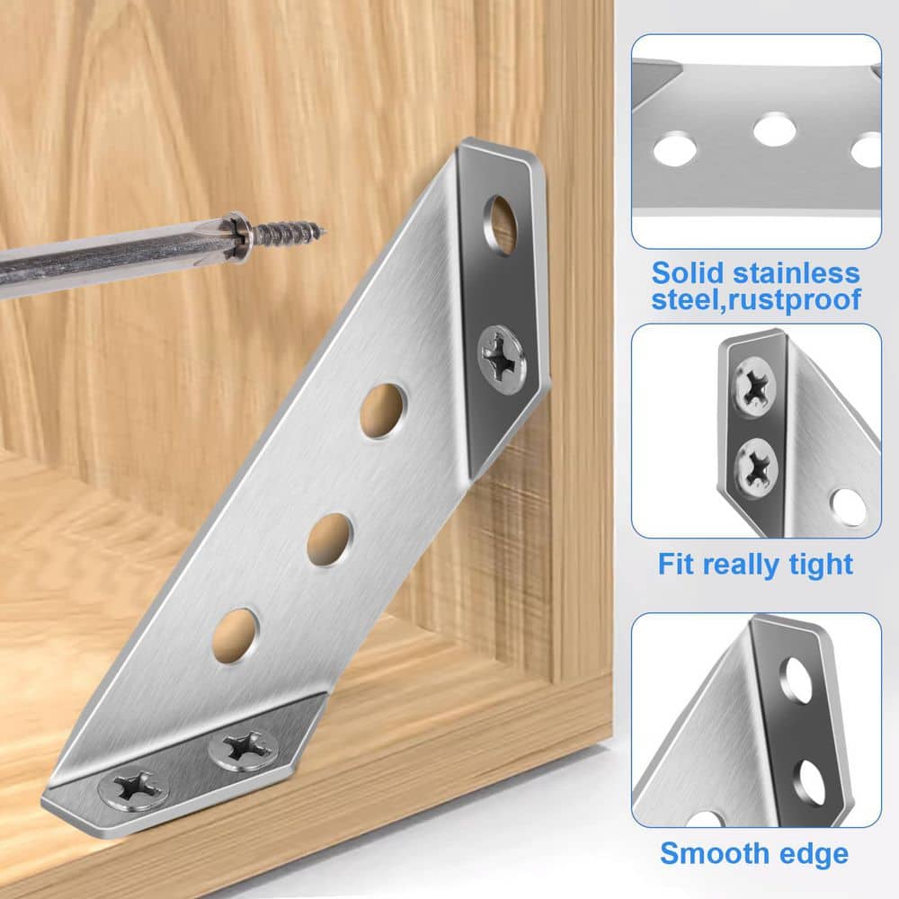 Wudkey Universal Stainless Steel Furniture Corner Connector with Screws, Angle Corner Bracket for Shelve and Cabinet (50-Pack) (3)